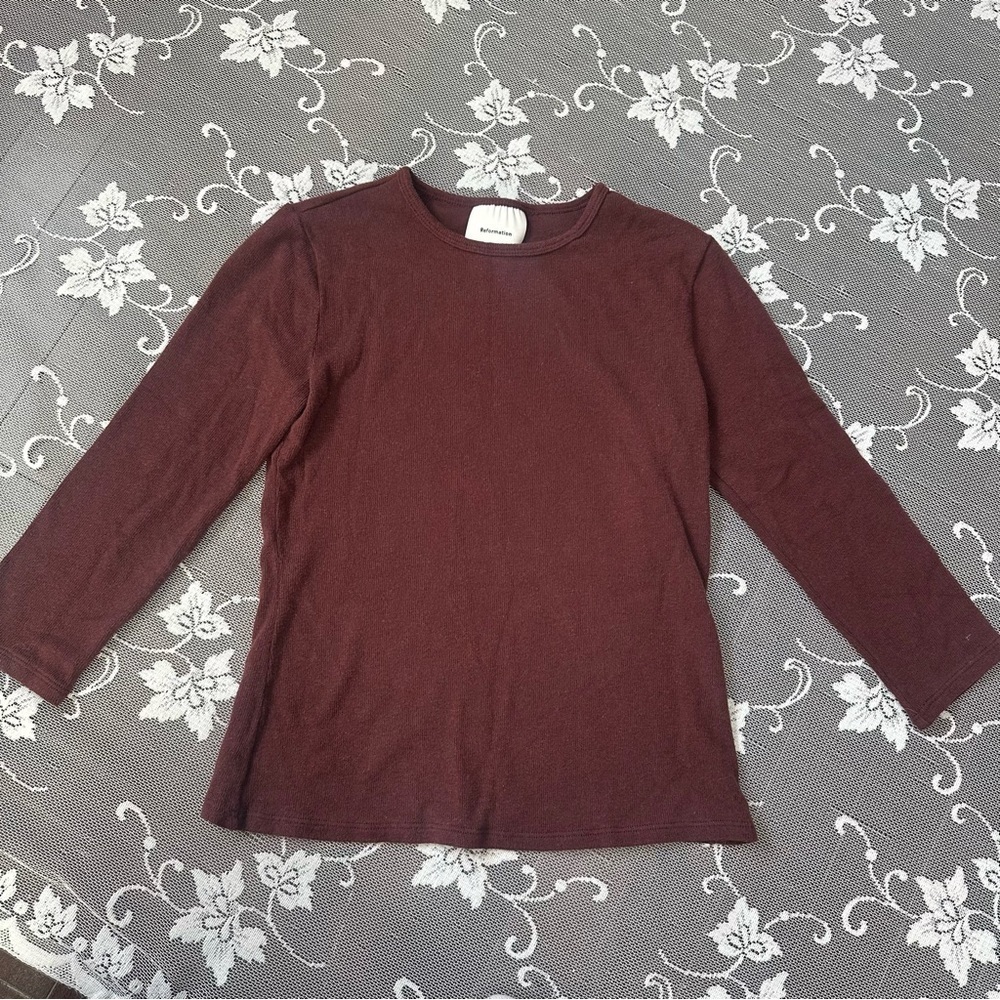 Reformation 3/4 Sleeve Crew Neck Tencel Organic Cotton Top Sz Small